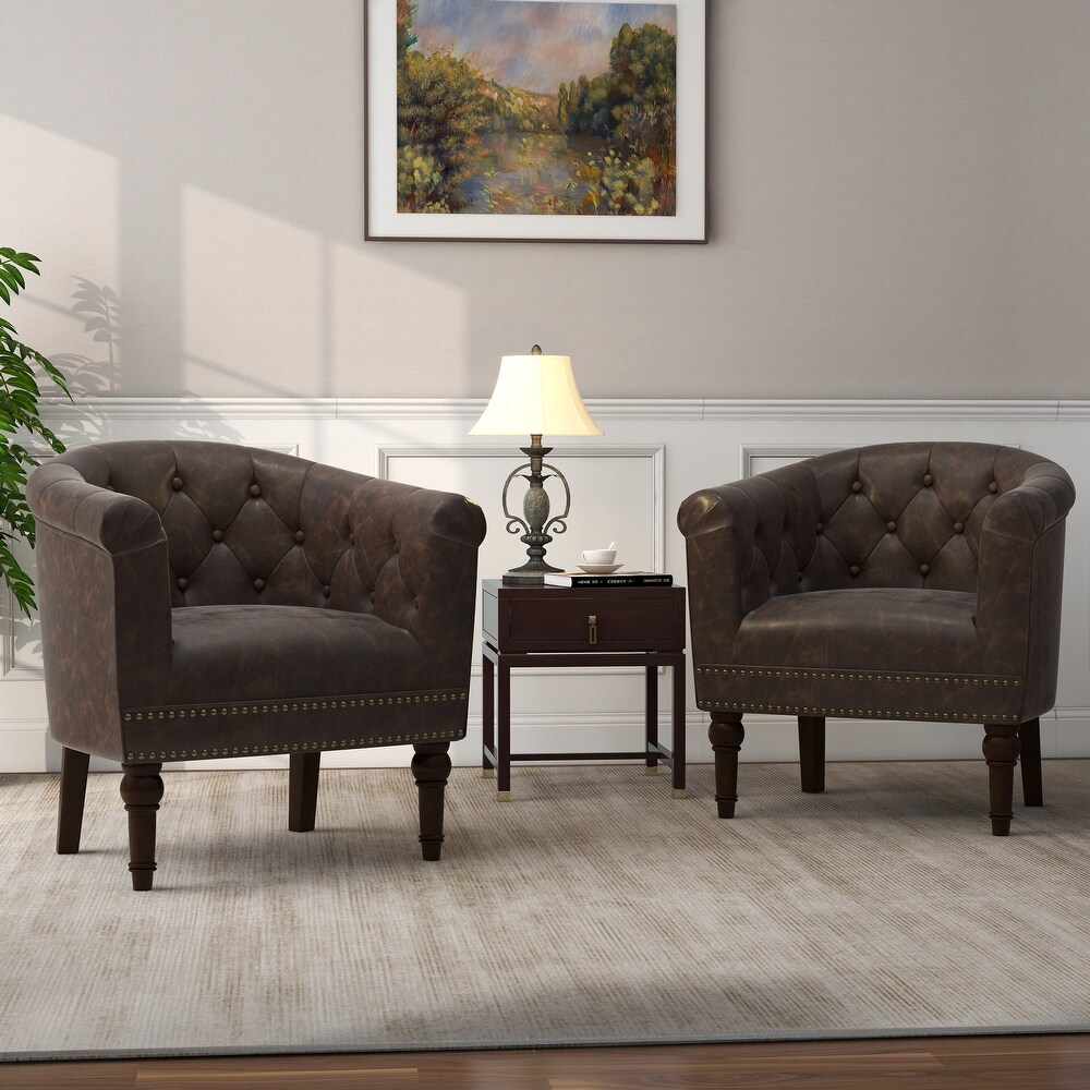 Contemporary PU Leather Tufted Barrel Accent Chair