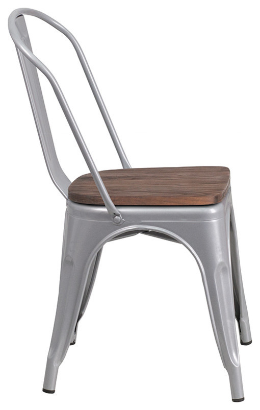 Silver Metal Stackable Chair with Wood Seat   Industrial   Dining Chairs   by Beyond Design  ampMore  Houzz