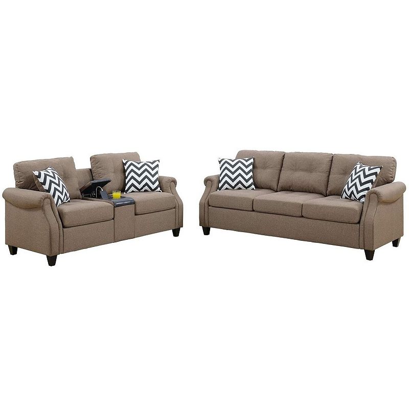 F.c Design 2pcs Sofa Set Living Room Furniture Polyfiber Sofa Loveseat With Console Pillows Couch