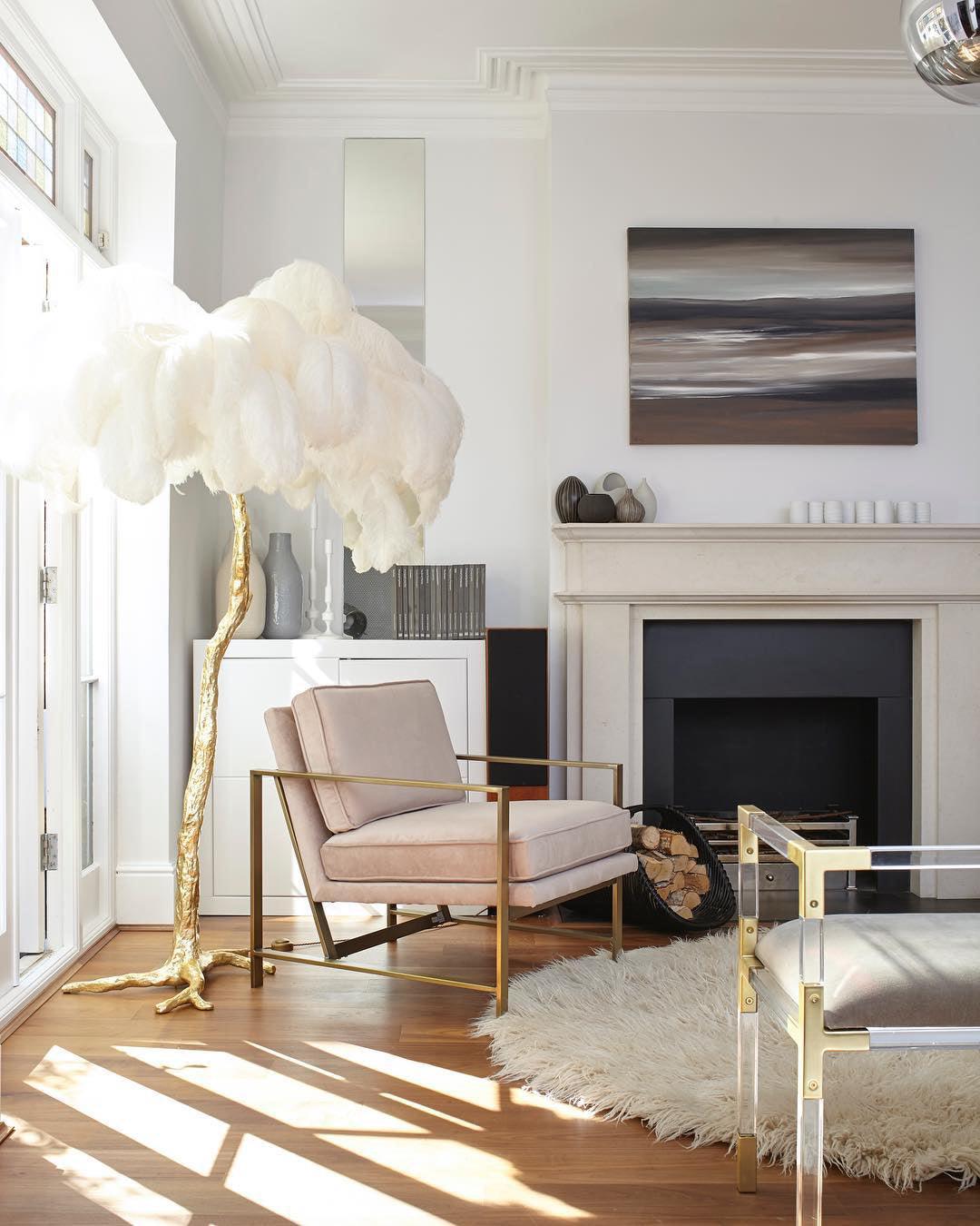 Ostrich Feather Brass Floor Lamp