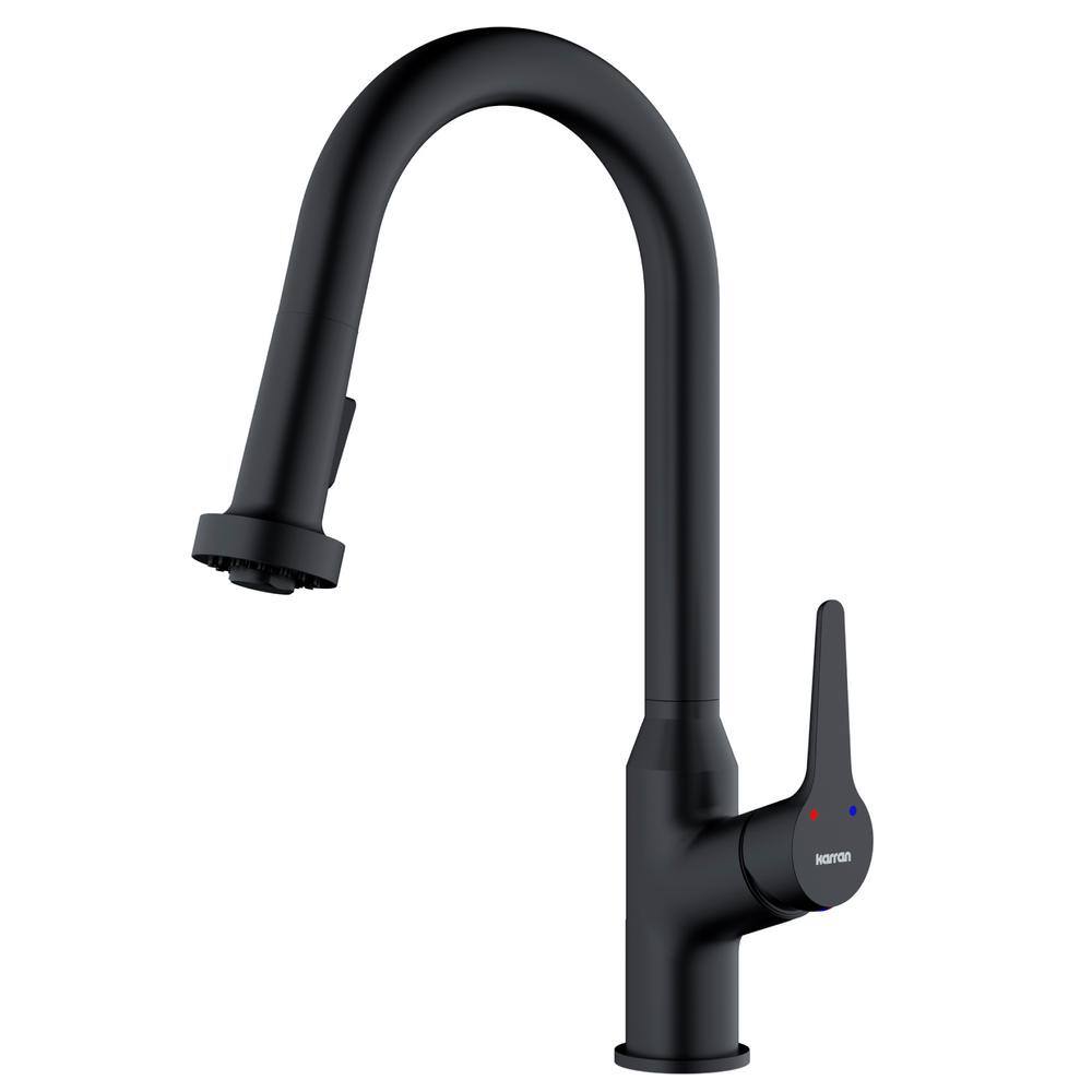 Karran Dockton Single Handle Pull Down Sprayer Kitchen Faucet in Matte Black KKF250MB