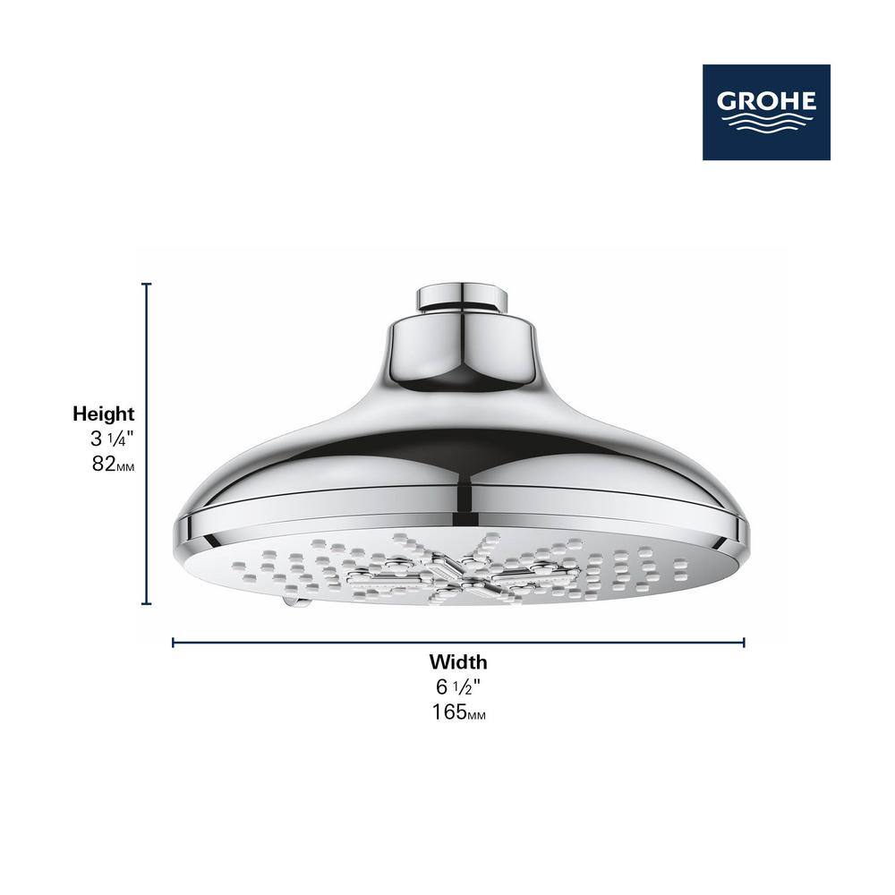 GROHE Rainshower SmartActive 3-Spray Patterns 1.75 GPM 6.5 in. Round Wall Mount Fixed Shower Head in StarLight Chrome 26789000