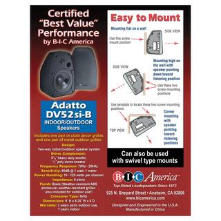 BIC America 125-Watt 2-Way 5.25 in. IndoorOutdoor Speakers with Keyholes for Versatile Mounting in Black ADATTO DV52SI