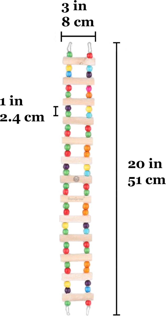 SunGrow Wooden Swing and Perch Parakeet and Budgie Ladder Bridge