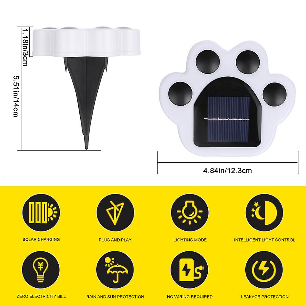 4Pcs Paw Print Solar Outdoor Lights Rechargeable LED Garden Lights Lamp Walkway Lighting for Lawn Patio Yard