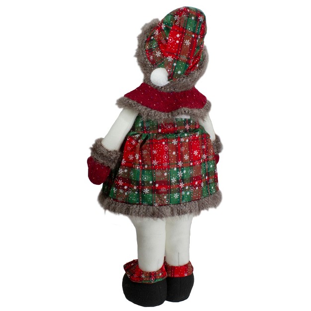 Red And Green Jolly Plush Girl Snowman Christmas Figure