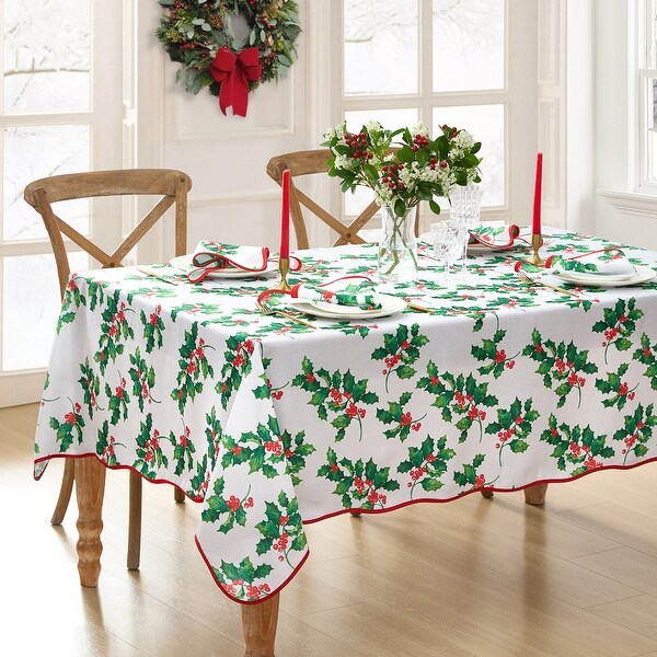 Vintage Holly Scallop Border Tablecloth