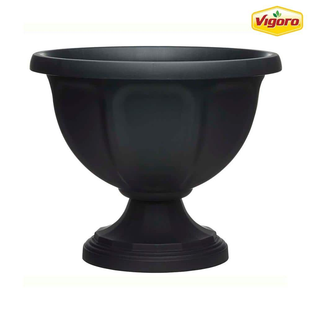 Vigoro 18 in. Warwick Large Black High-Density Resin Urn Planter (18 in. D x 14.7 in. H) HDR-081685