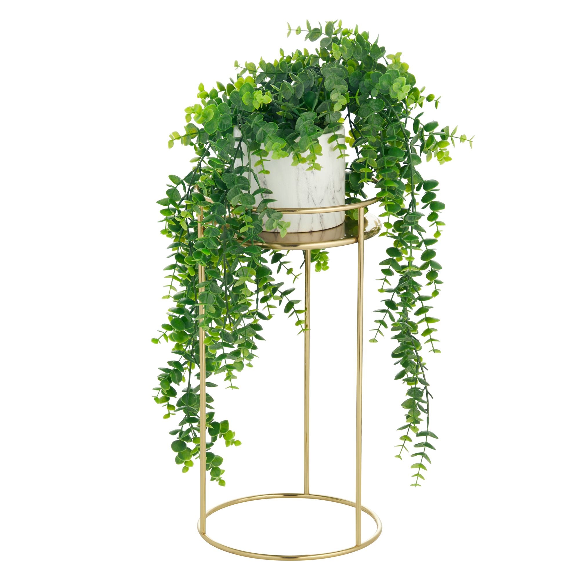 mDesign Metal 15-Inch Tall Circular Plant Stand, Planter Holder Contemporary Design Round Tray for Table, Garden; Holds Indoor/Outdoor Plants, Flower Pot - Concerto Collection - 2 Pack - Soft Brass