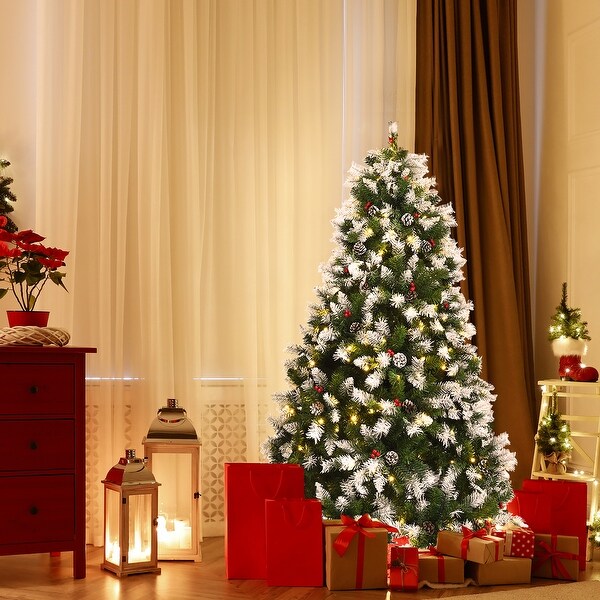 Costway 6ft/7.5ft/9ft Prelit Snowy Christmas Tree 818/1398/2058 Tips