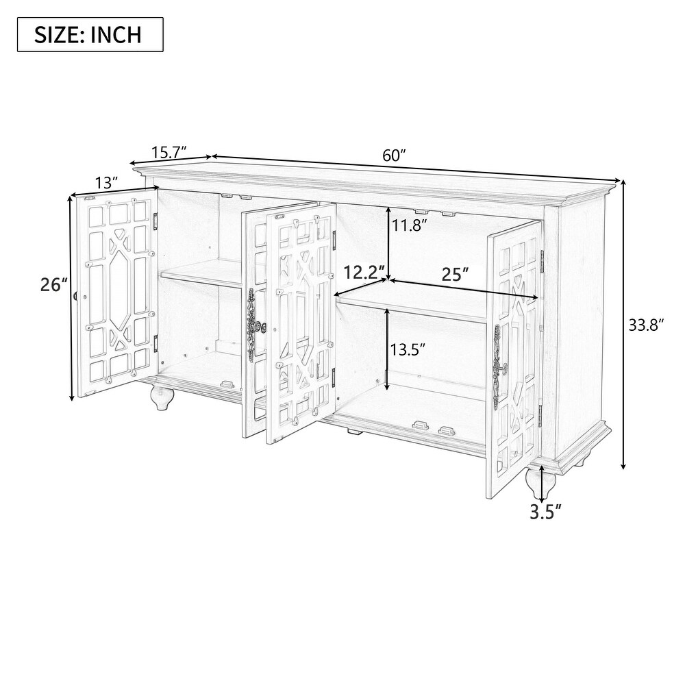 Solid Wood Sideboards with Adjustable Height Shelves  Metal Handles   4 Glass Doors for Living Room  Bedroom and Hallway