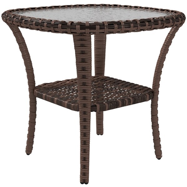 Rattan Coffee Table with Storage Shelf out door side table