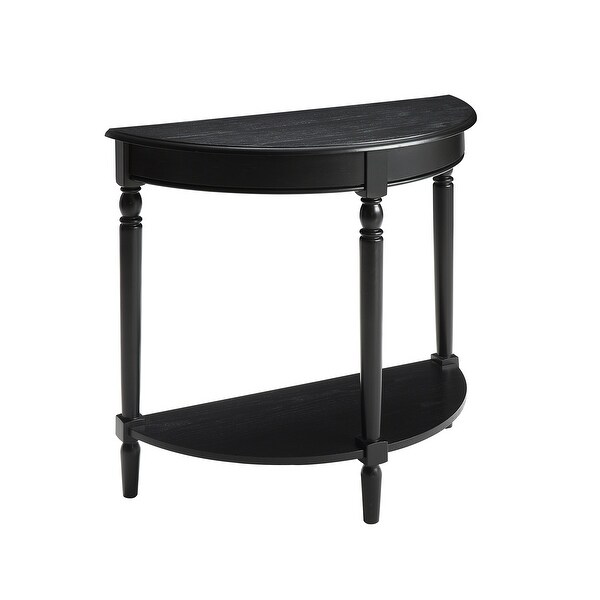 French Country Half-Round Entryway Table with Shelf， Black