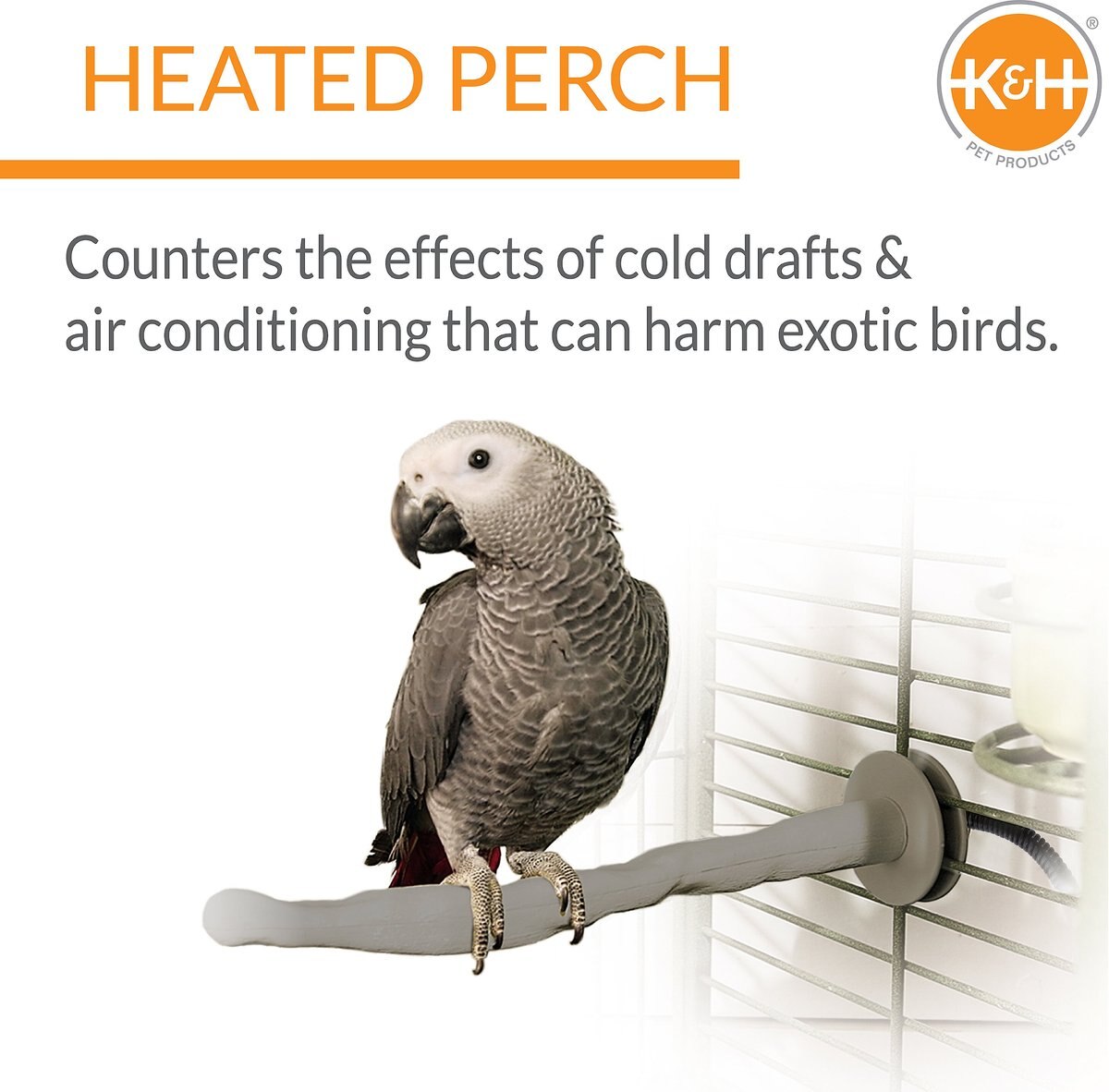 KandH Pet Products Thermo-Perch Heated Bird Perch Gray