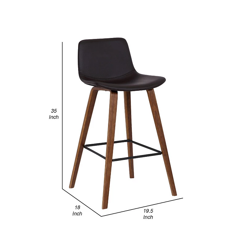 35 Inch Wooden Barstool with Leatherette Seat， Brown