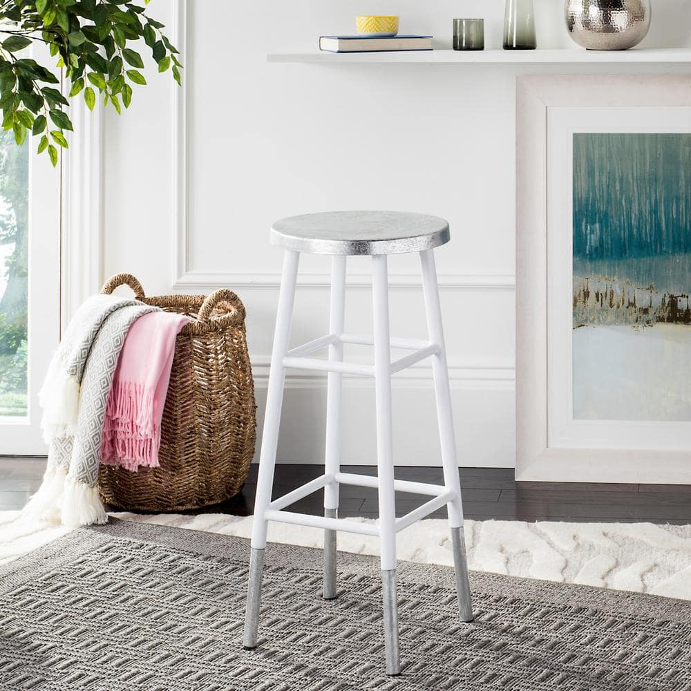 SAFAVIEH Kenzie 30 in. White/Silver Dipped Bar Stool FOX3212B