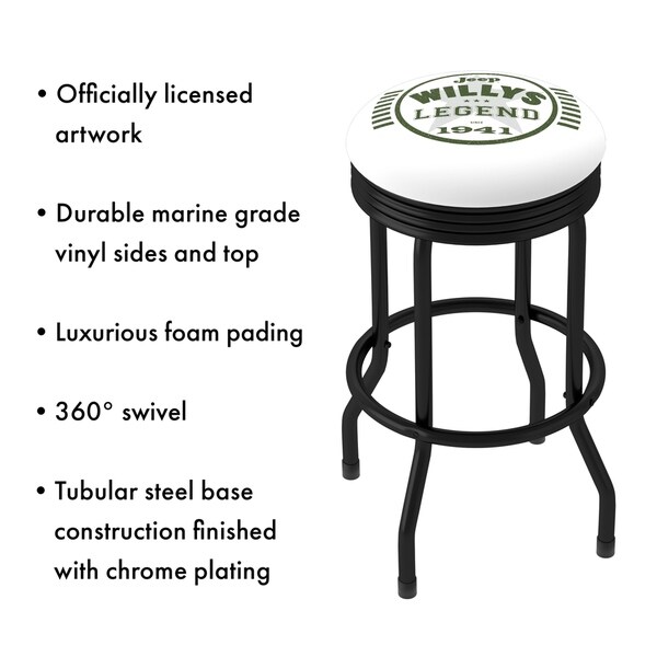 Jeep Willys Legend 360 Degree Swivel Black Barstool with Foam Padded Seat - 20.75 x 20.75 x 29