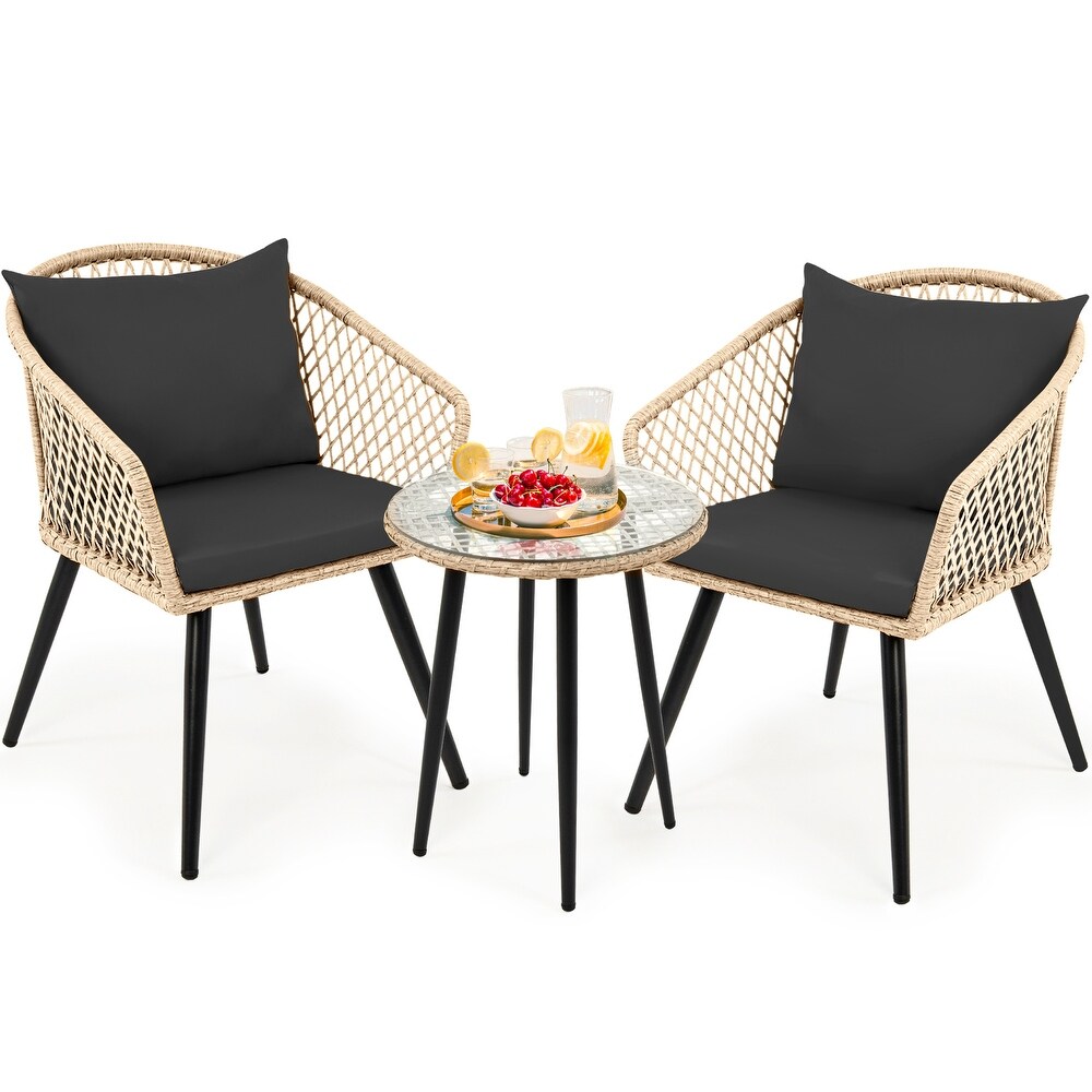 Modern 3 Piece Outdoor Furniture Wicker Bistro Set with Cushions   20\