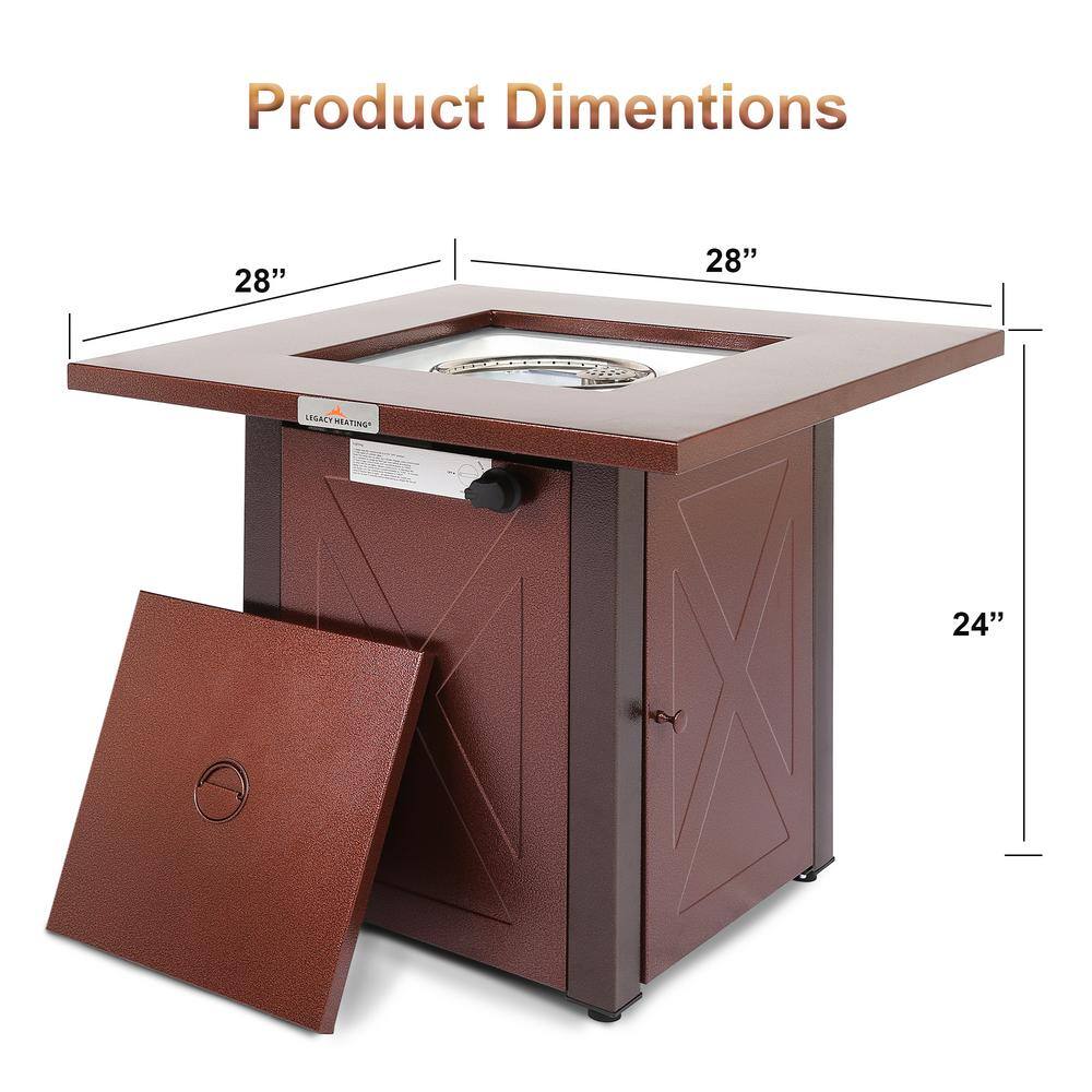 Legacy Heating 28 in. x 24 in. H 50000 BTU Square Steel Propane Brown Fire Pit Table CDF-WMGB29-X-JH-HD