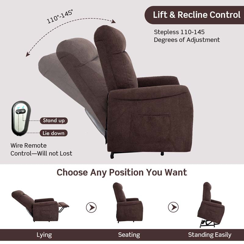 Fabric Power Lift Recliner Chair for Elderly, Electric Stand-Up Arm Chair with Remote, Adjustable Backrest, Side Pocket