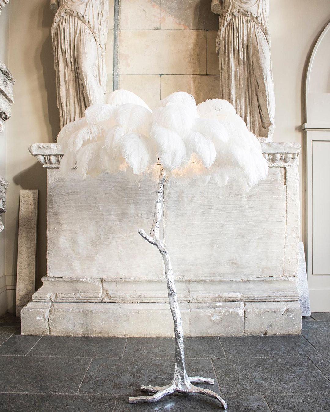 Ostrich Feather Brass Floor Lamp