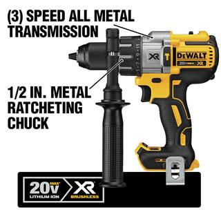 DW 20V MAX XR Cordless Brushless 3-Speed 12 in. Hammer Drill and (1) 20V MAX XR Premium Lithium-Ion 5.0Ah Battery DCD996Bw5b