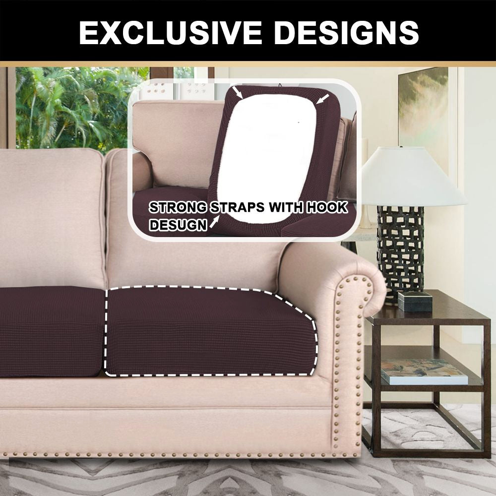 High Stretch Couch Cushion Slipcovers Sofa Cushion Protector Individual Seat Cushion Covers with Spandex Jacquard Fabric Sofa Covers Featuring Elastic Bottom (2 Pieces for Loveseat, Chocolate)