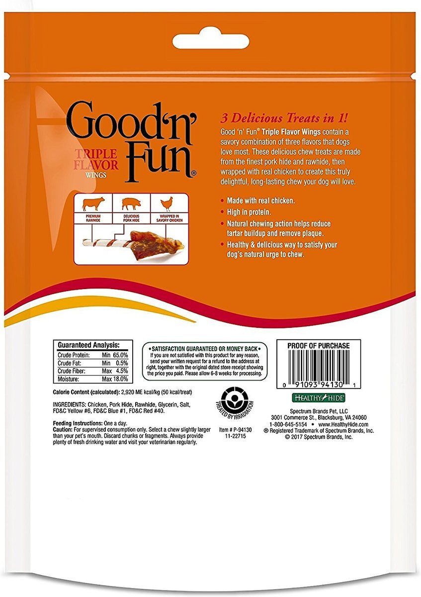 Good 'n' Fun Triple Flavor Wings Beef， Pork and Chicken Dog Chews