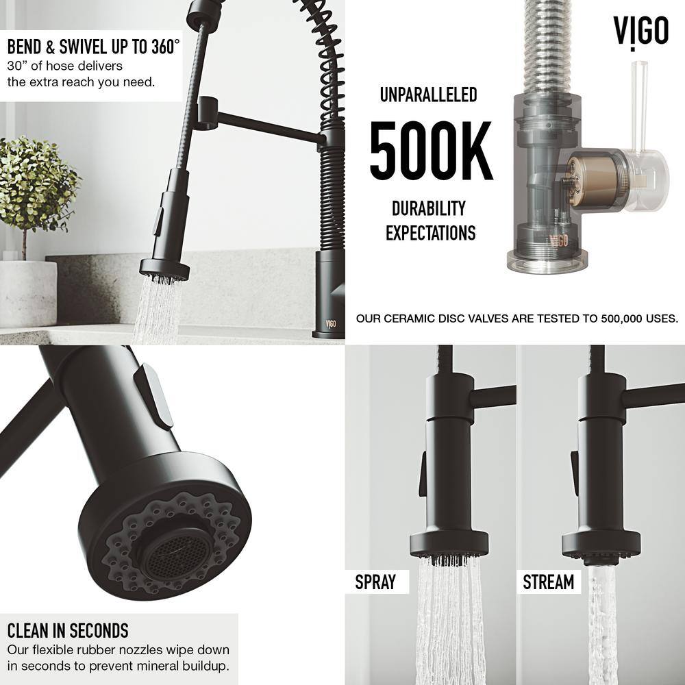 VIGO Edison Single Handle Pull-Down Sprayer Kitchen Faucet with Soap Dispenser in Matte Black VG02001MBK6