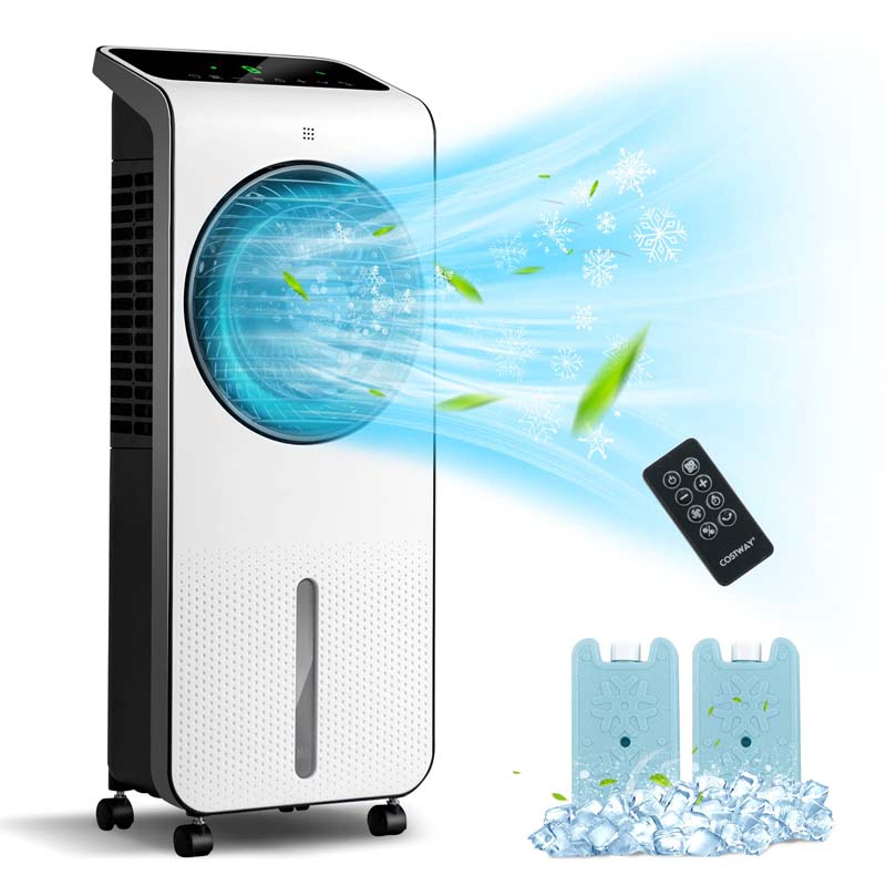 Portable Evaporative Air Cooler, 3-in-1 Swamp Cooler with Fan & Humidifier, 360° Rotating Fan Blade, 12H Timer