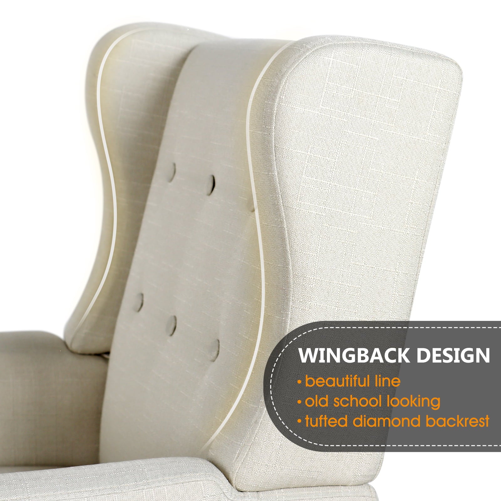 July's Song Accent Chair,Mid Century Modern Wingback Chair,Tufted Fabric Comfy Living Room Chair,Beige