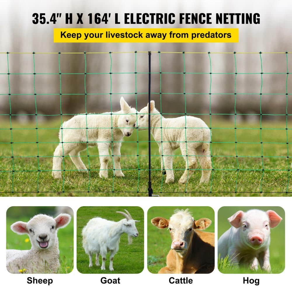 VEVOR Electric Fence Netting 35.4 in. H x 164 ft. L PE Net Fencing with 14 Posts Utility Portable Mesh for Farms Green KTDDZWLWB90CM0UR5V0