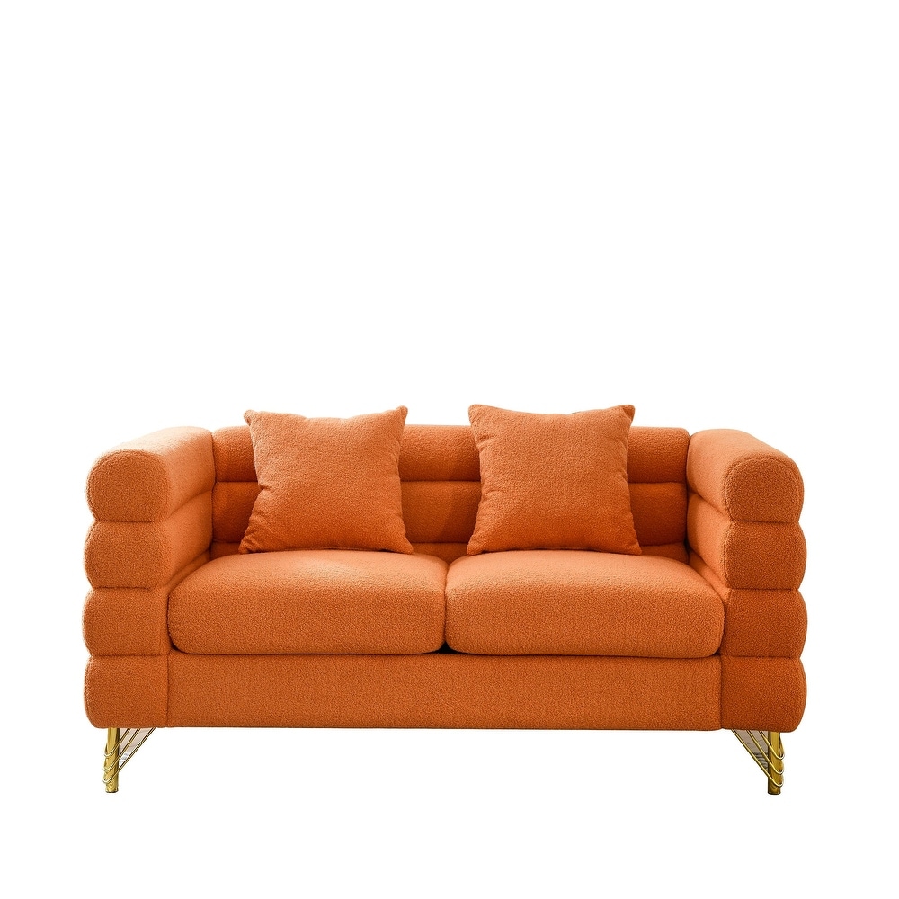 Orange Teddy Upholstered Sofa Set with Pillows  Removable Cushions  and Chic Metal Legs  3 Seater Sofa * 2