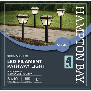 Hampton Bay Warrenton Solar Black LED Path Light 13 Lumens Glass Top with Bulb Seedy Glass with Vintage Bulb (4-Pack) C6000-40