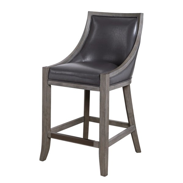 Uttermost Elowen Weathered Charcoal Brown Leather Counter Stool