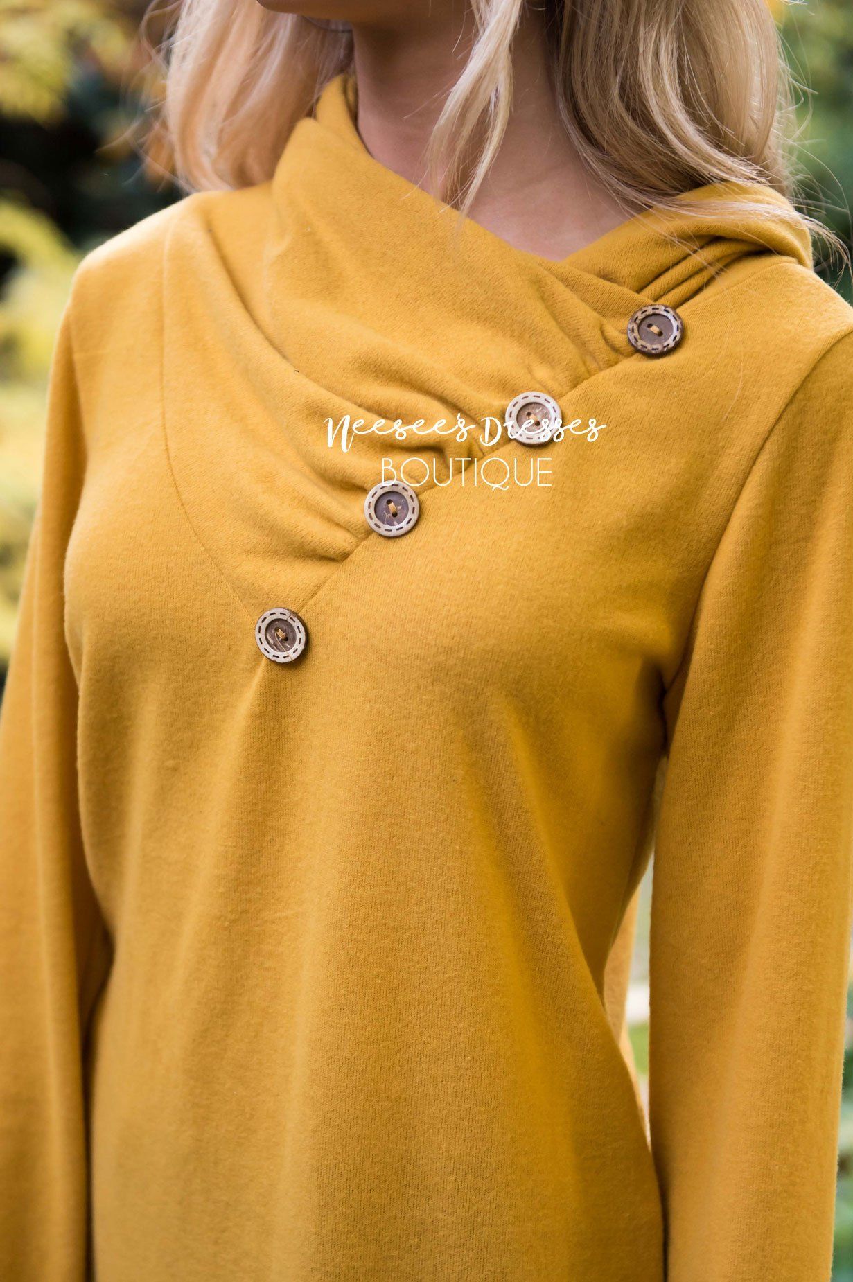 Button Detail Cowl Neck Tunic