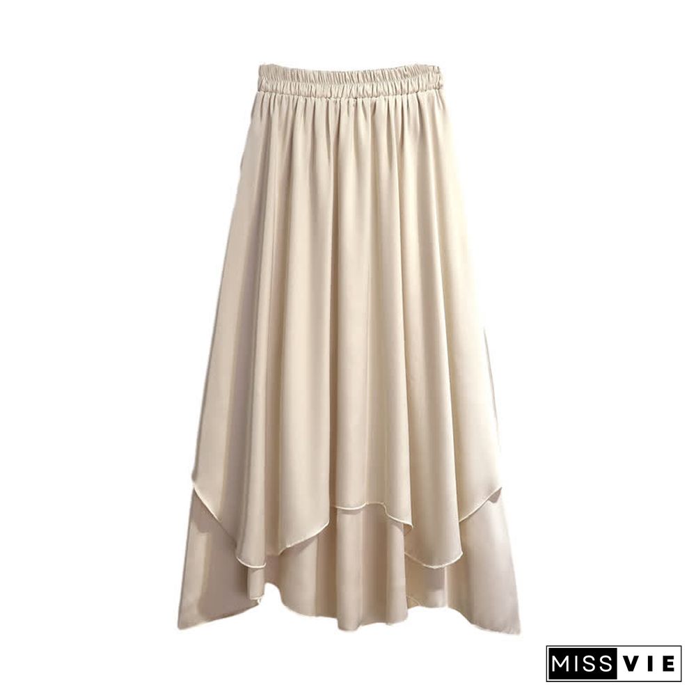 Vintage Buckle Irregular T-Shirt Layered Midi Skirt