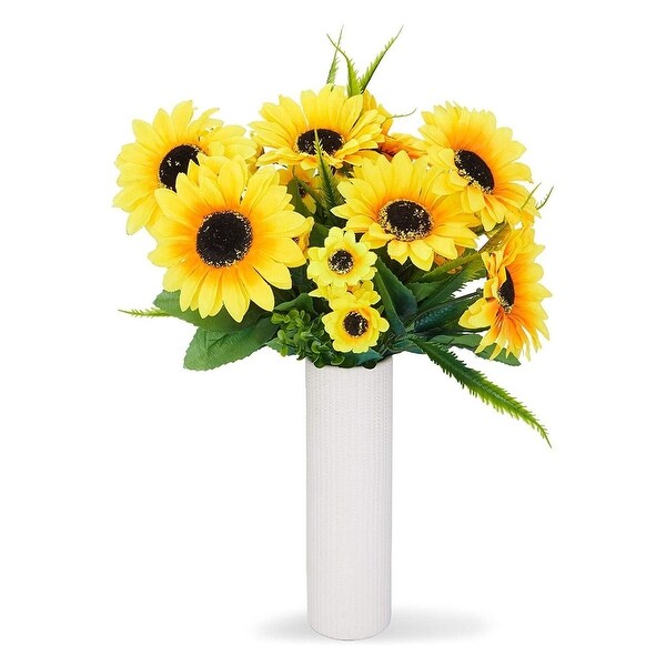 2 Bunches Artificial Sunflowers 13.5 in Stems Yellow