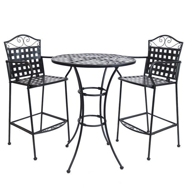 Sunnydaze Outdoor Scrolling Wrought Iron Bar Chair And Table Set Black