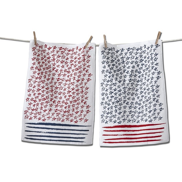 Tagltd Stars amp Stripes Waffle Weave Dish Flour Sack Dishtowel Set Of 2