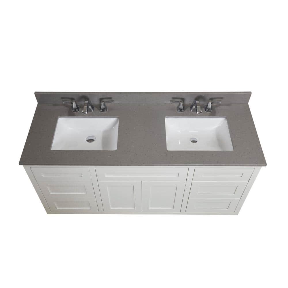 Altair 61 in W Engineered Marble Double Basin Vanity Top in Mountain Gray with White Basins