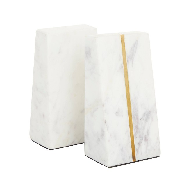 Set Of 2 Marble Geometric Bookends With Gold Inlay White Cosmoliving By Cosmopolitan