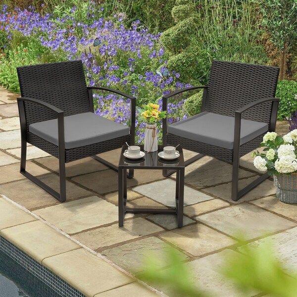 Homall 3 Pieces Outdoor Plastic Bistro Set Patio Conversation Set with Cushion and Table