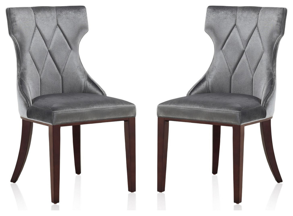 Reine Velvet Dining Chair  Set of 2  Black/Walnut   Transitional   Dining Chairs   by Kolibri Decor  Houzz