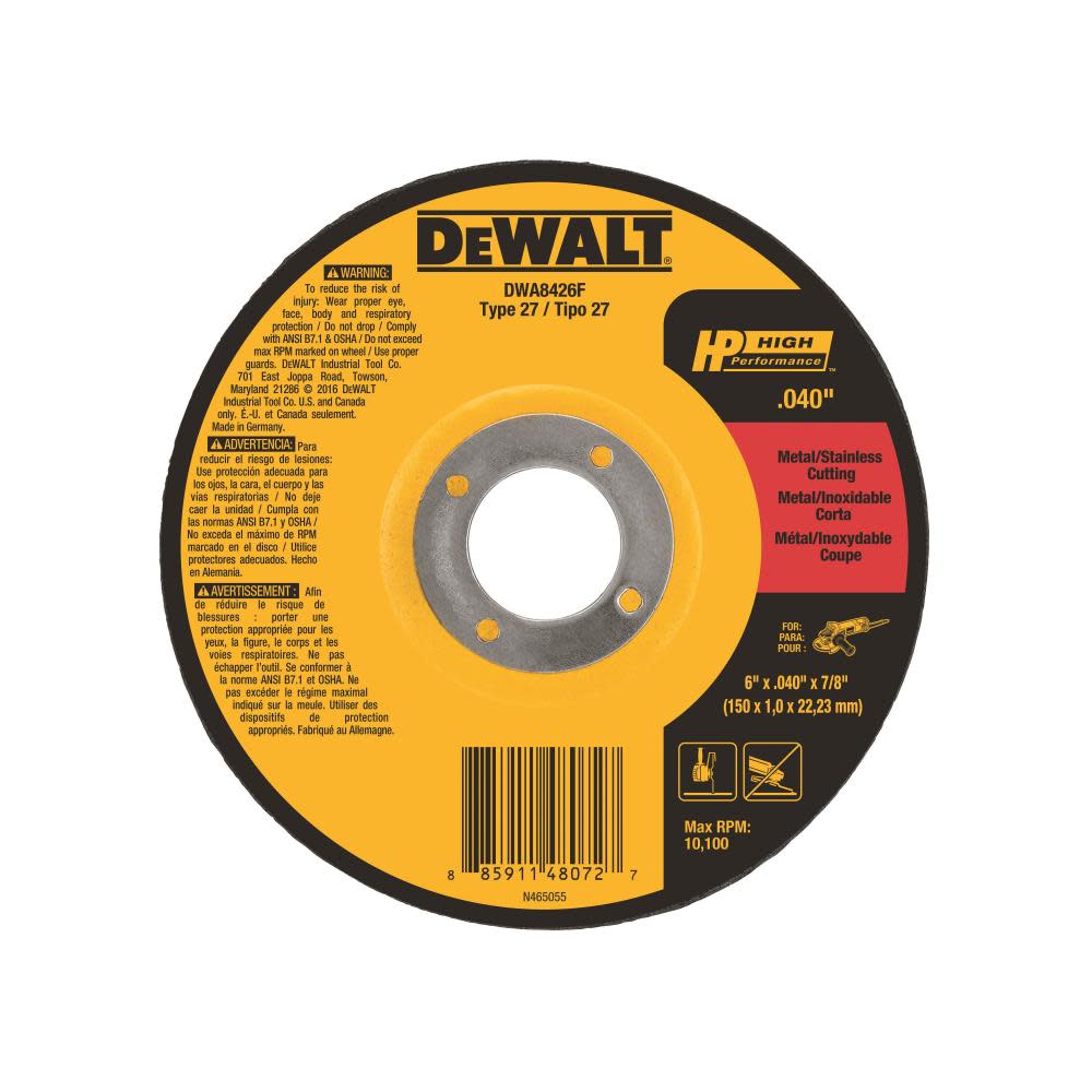 DEWALT 6 x .040 x 7/8 T27 HP Cut-Off Wheel DWA8426F from DEWALT