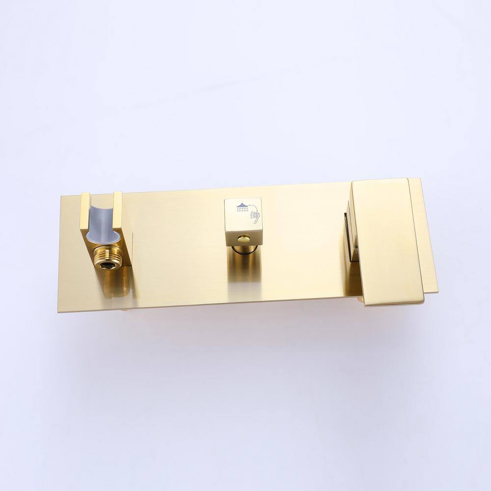 IHOMEadore 1-Spray Square Wall Bar Shower Kit with Hand Shower in Brushed Golden MD-RCS85003BBG