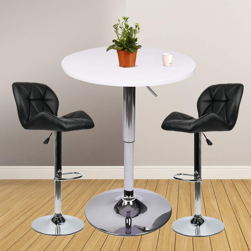 ELECWISH 3 Pieces Barstool and Pub Table Set Adjustable Height Swivel White Wood Round Table and Padded PU Leather Bar Chair Dining Set