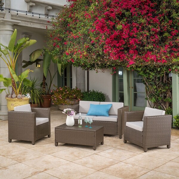 4 Pieces Wicker Outdoor Sofa Set with Cushions - Overstock - 37475797