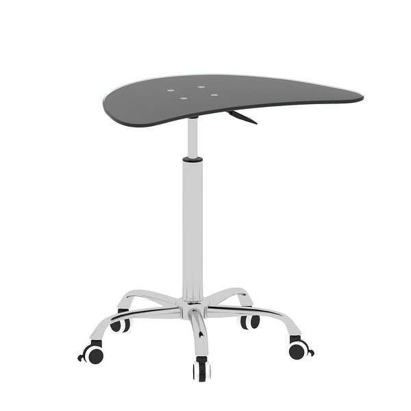 Adjustable Height Black Tempered Glass Table Desk Table Lockable Wheel