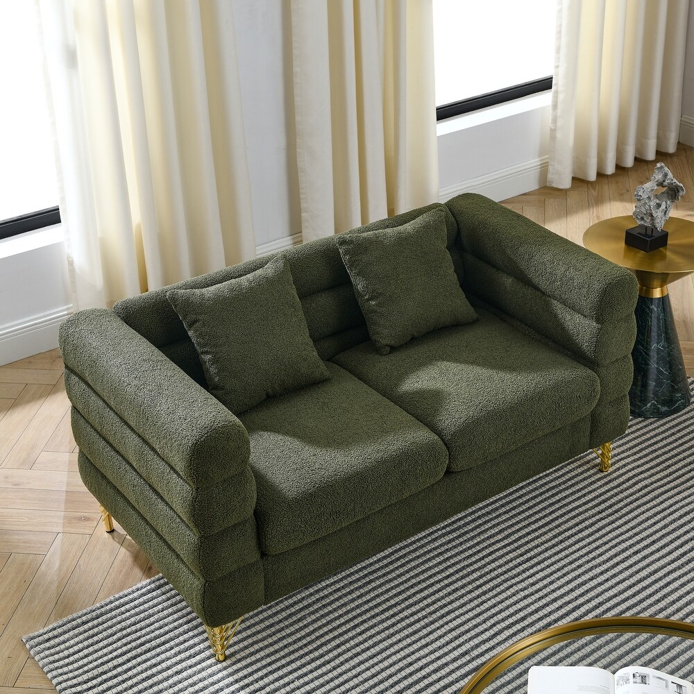 Oversized 2 Seater Fabric Upholstered Loveseat Sofa  Deep Seating Sectional Sofa with Soft Seat Cushions and Throw Pillows